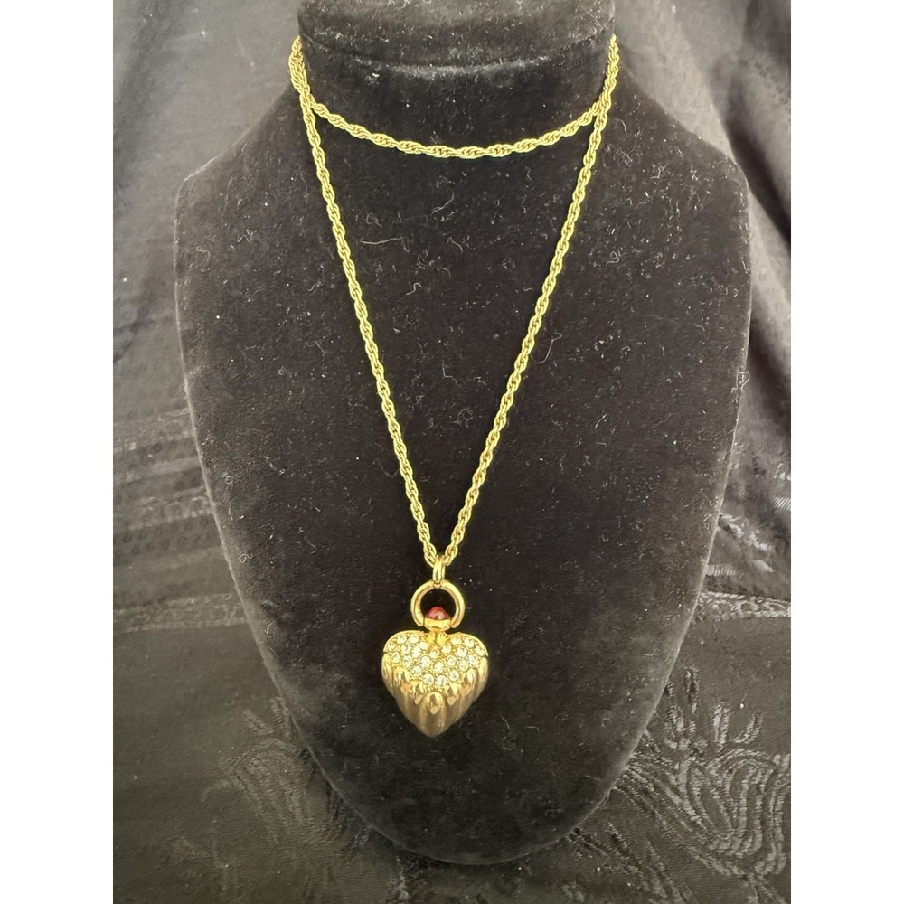 Joan Rivers Gold Tone Heart Crystal Pendant Necklace Rope Chain Signed